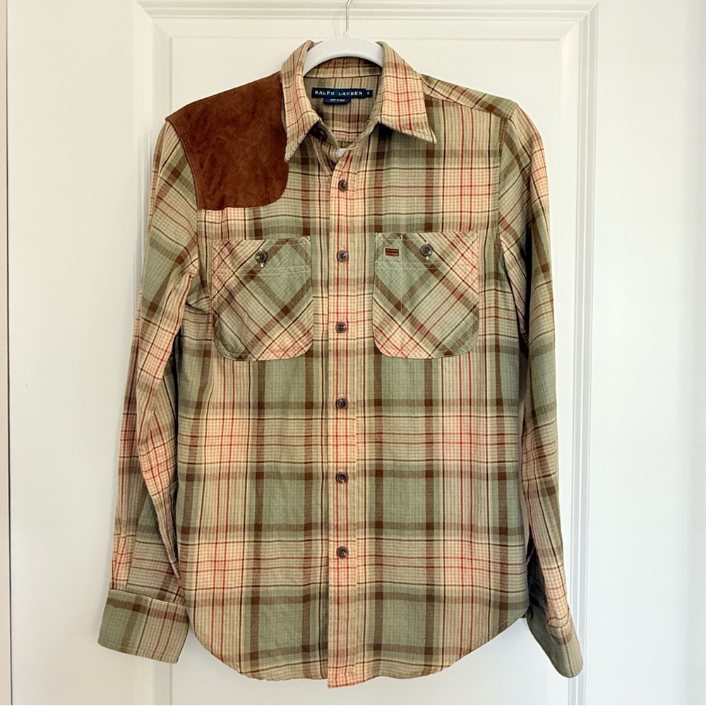 Ralph Lauren Green Plaid Button-Down Shirt with Shooting Shoulder Patch 6